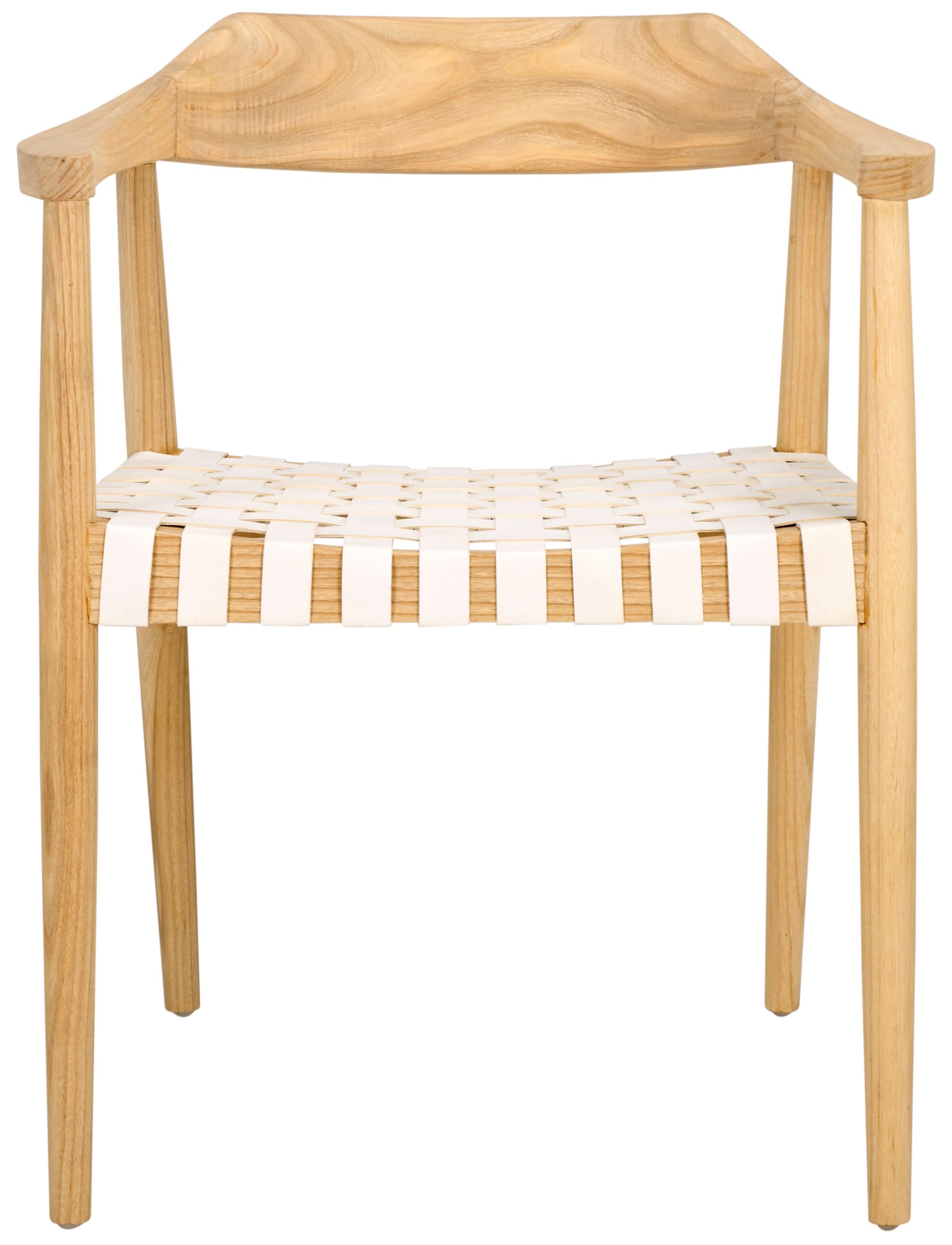 SAFAVIEH Home Collection Amycus Natural Sungkai Solid Wood/White Leather Woven Accent Chair (Fully Assembled)