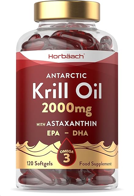 Antarctic Krill Oil 2000mg | High Strength | 120 Capsules | with Natural Astaxanthin and Phospholipids | Omega-3 EPA/DHA | Pure Premium Supplement | No Artificial Preservatives | by Horbaach