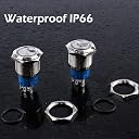 DMWD 2pcs 22mm Metal Latching Push Button Switch 12V-24V ON/Off 5Pins 1NO 1NC for 7/8" Mounting Hole Waterproof Silver Shell with Socket Halo Ring Blue LED Light gallery image