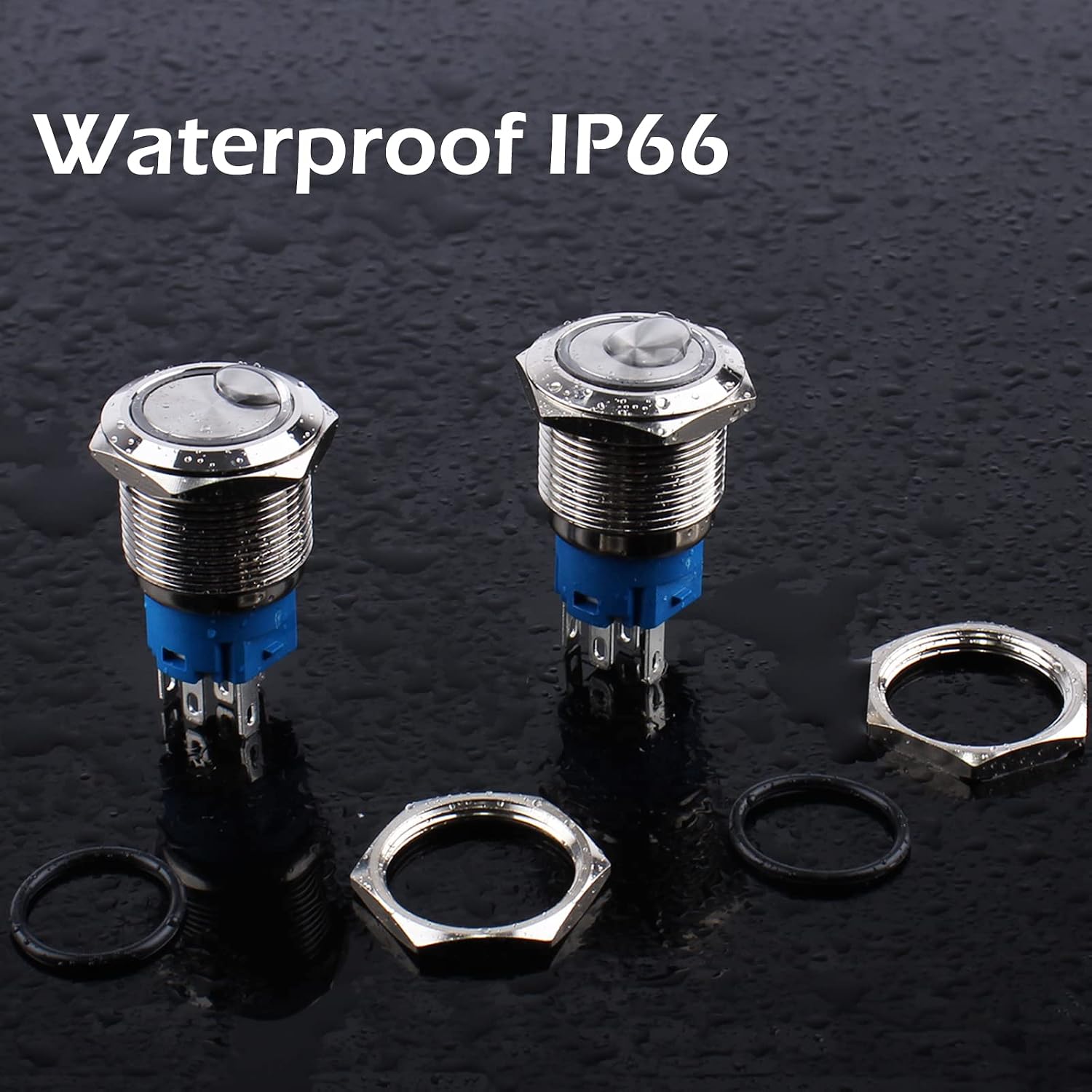 2PCS 19MM Momentary Push Button Switch 12V-24V Ring Led 1NO 1NC Self-Reset ON/Off Metal Shell Waterproof with Wire Socket (Red Led)