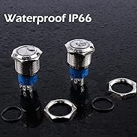 Vista 5 de 2 piezas de interruptor de botón de metal anti-vandalismo de 0.748 in, carcasa plateada con coleta para orificio de montaje de 3/4 pulgadas, 12V-24V