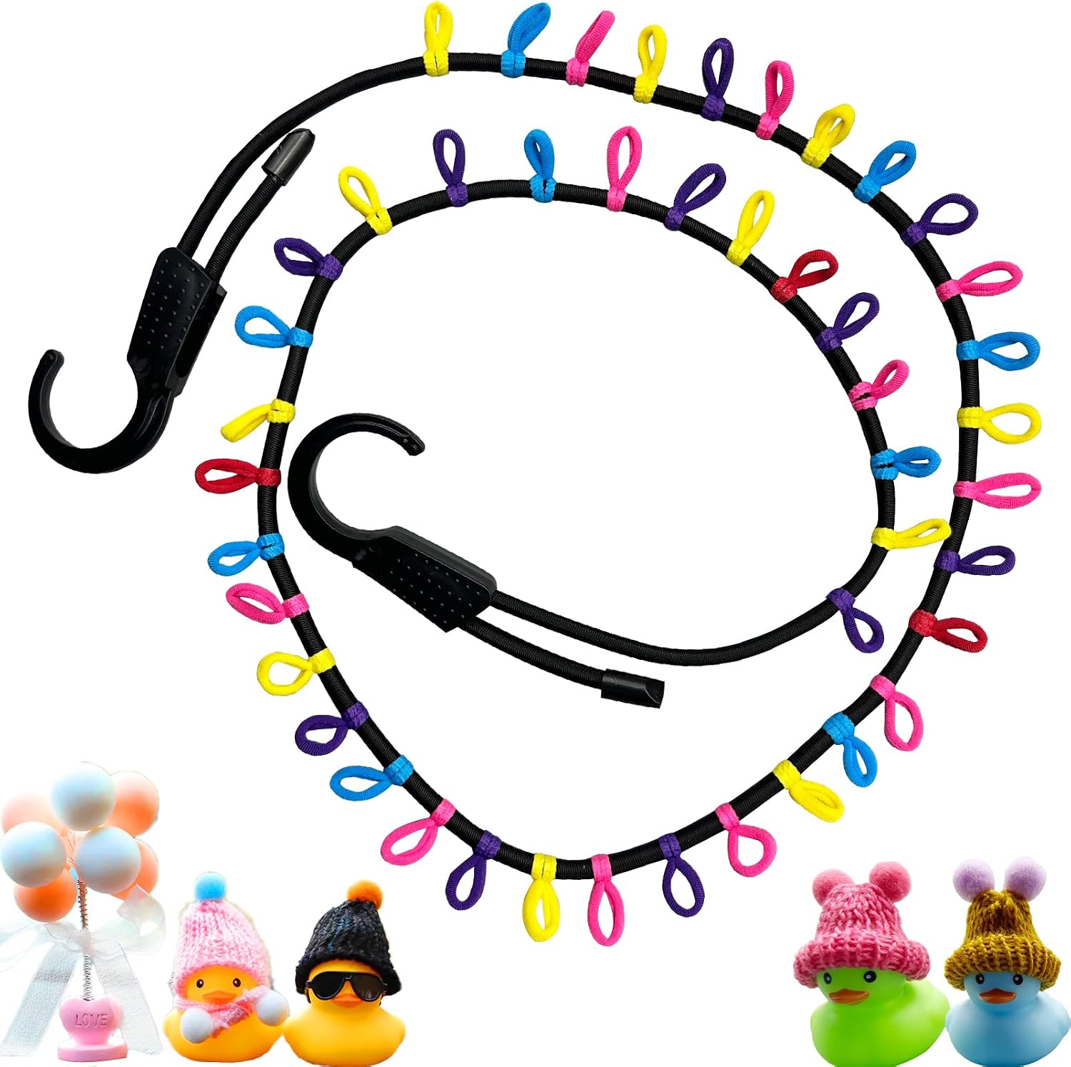 Rubber Duck Display Holder, Paracord Duck Strap with Hooks, Fixed Mount Duck Rope for Dashboard or Rear Window, Fun Interior Off-Road Accessory for Duck Lovers