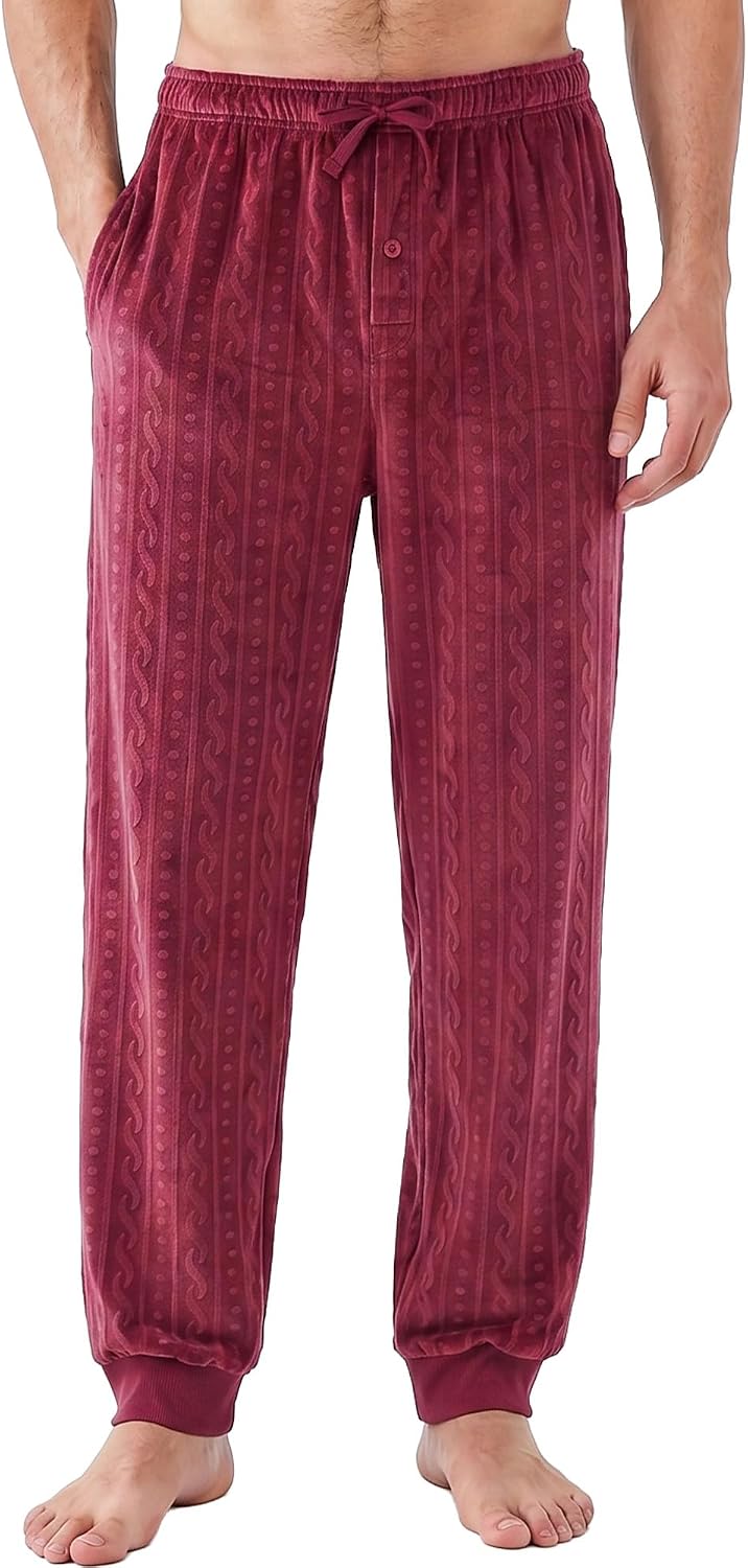 Mens Plush Pajama Pants, Soft Fleece Fluffy Pj Joggers Warm Cozy Sleep Lounge bottoms for Men with Pockets