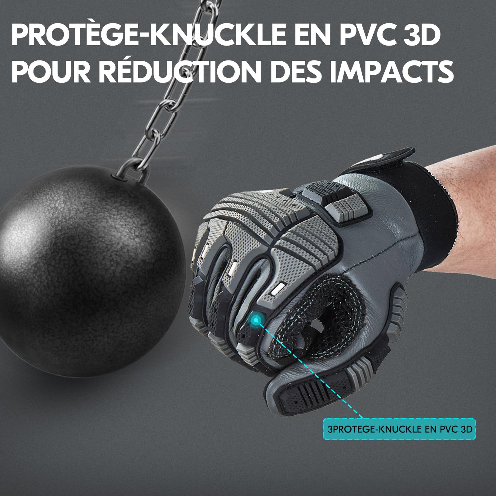 Vgo... Gants mécanicien en cuir homme anti-vibration et impact(CA7722WR,S) | Gris,cuir de vachette déperlant,anti-vibration,très abrasif,écran tactile,industriel,automobile,heavy duty mécanicien