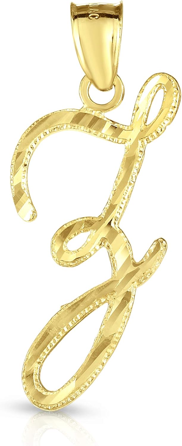 Floreo 10K Yellow Gold Charm Pendant Letter A-Z Personalized Alphabet Initial Name with optional 18 Inch Necklace