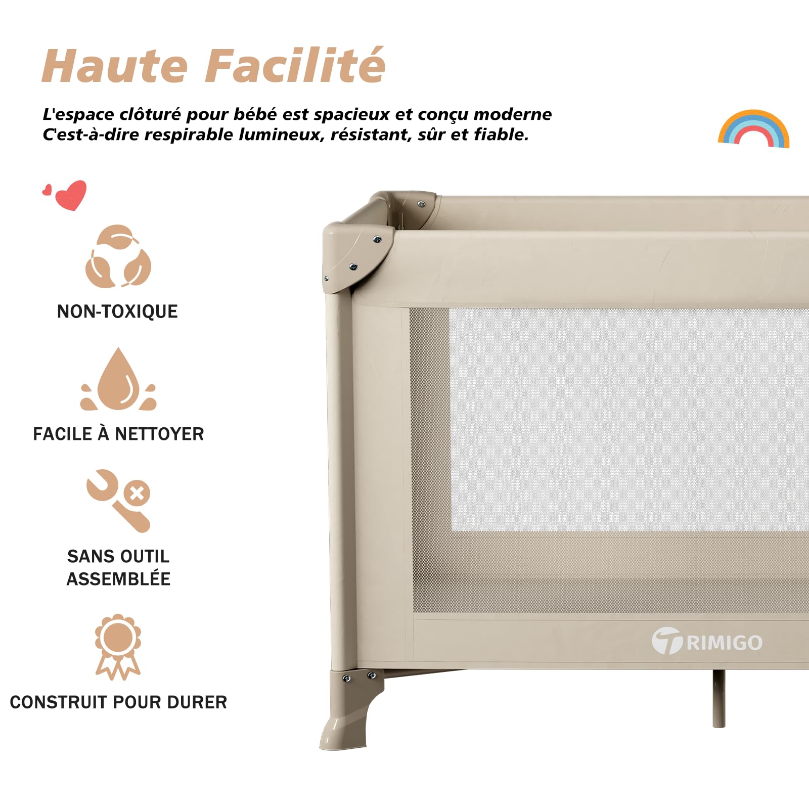Pliable Lit Parapluie Bébé,Mini Lit Parc bébé 100 * 70 * 70cm| Lit Pliant Voyage Léger | pour Lits bébé | Parc à Jouer | Parc pour Chien| Enclos pour Chat | Inclus Sac de Transport（Kaki）
