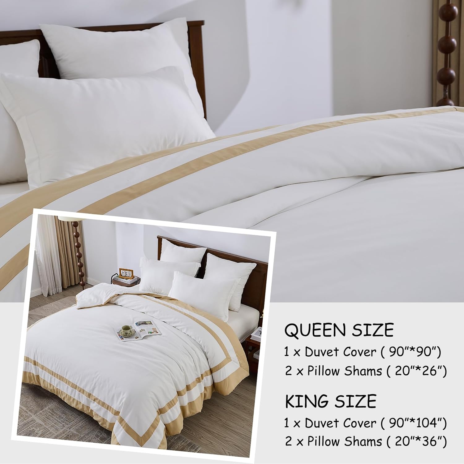 Bedduvit 100% Cotton Duvet Cover Queen Size - Soft Double Queen Duvet Cover Set, Simple Modern Queen Size Duvet Cover with Zipper Closure, 3 Pieces Classic Minimalist Comforter Cover, White(90"x90")
