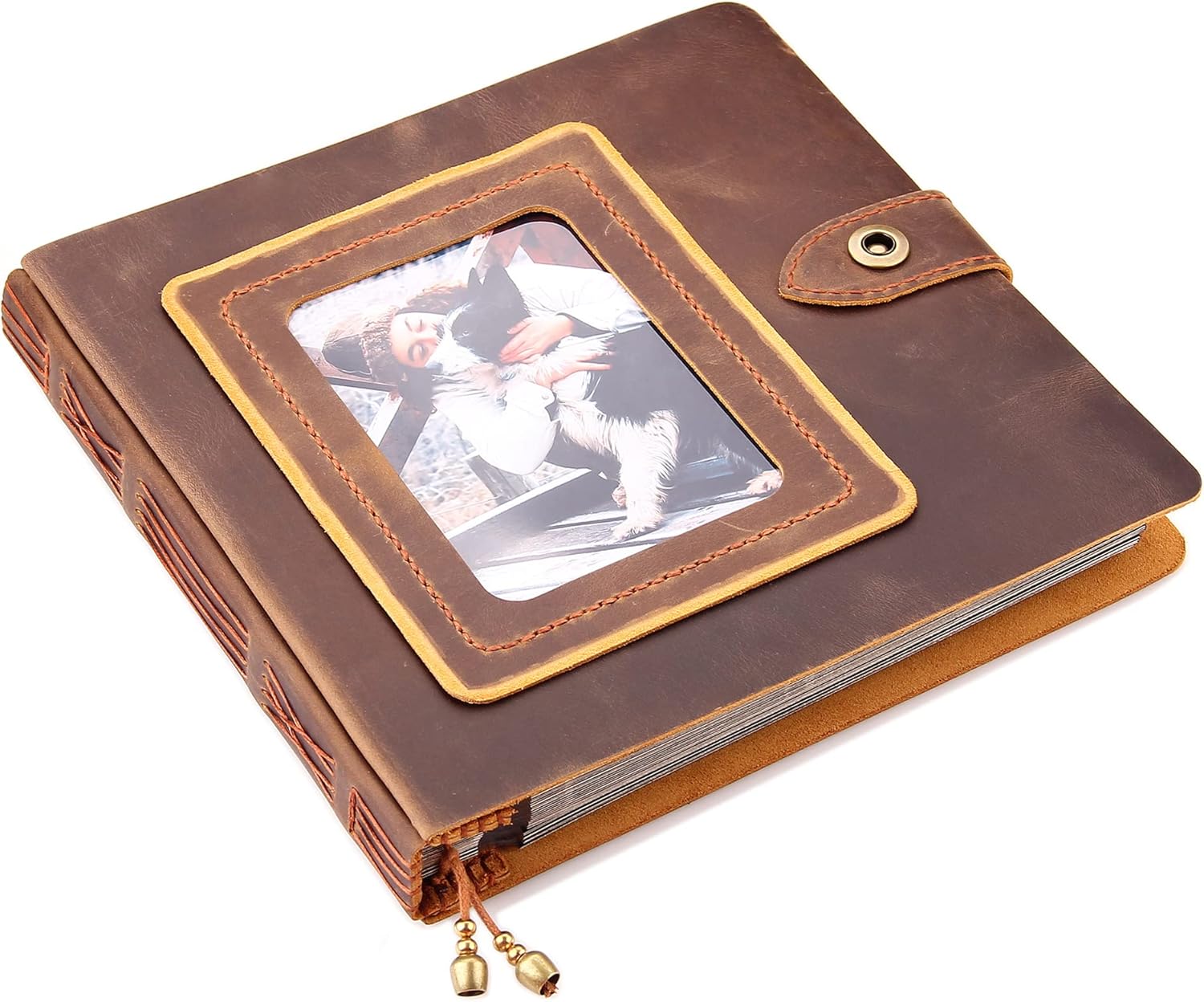 Robrasim Brown Leather Self-Adhesive Photo Album, 9.6x9.6x1.3 in, Holds 3x5, 4x6, 5x7, 6x8 Photos