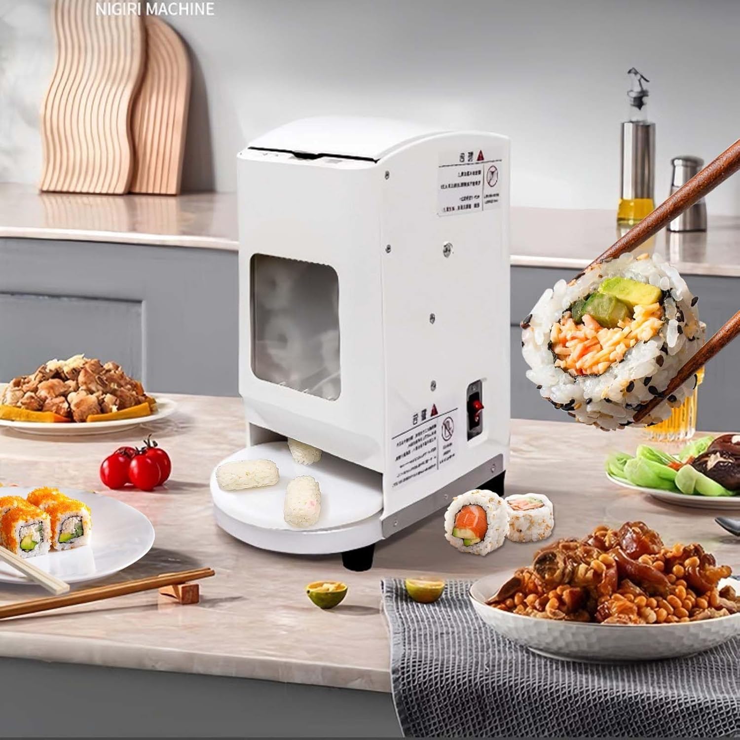 DIY Onigiri Rice Ball Mold,Rice Roll Roller Making Kit, Automatic Onigiri Mold,Seaweed Rice Wrapping Machine