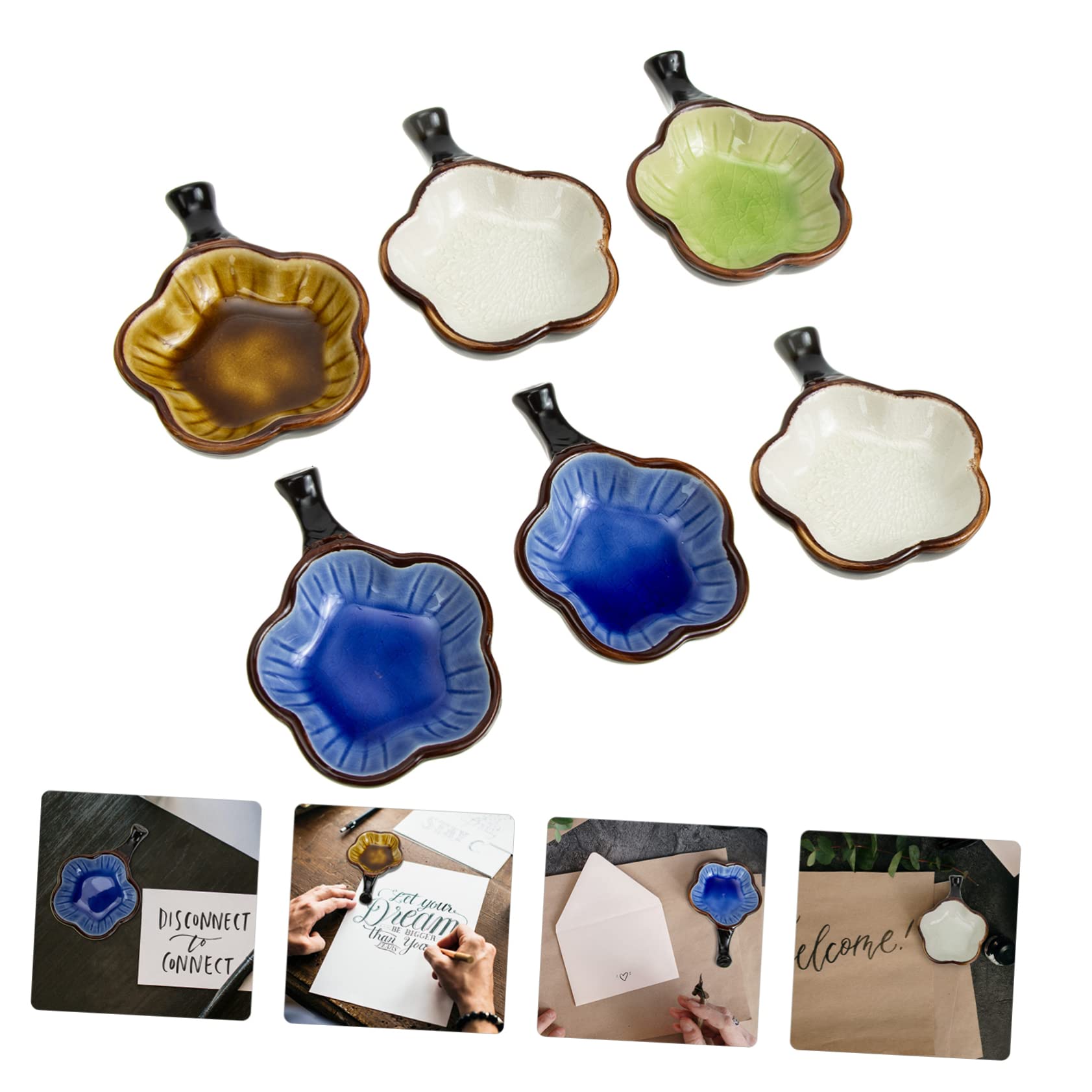 Lot de 6 Plateaux à Pinceaux en Céramique Émaillée, pour Lavage et Rangement des Pinceaux, Calligraphie et Sumi-e Couleur Aléatoire