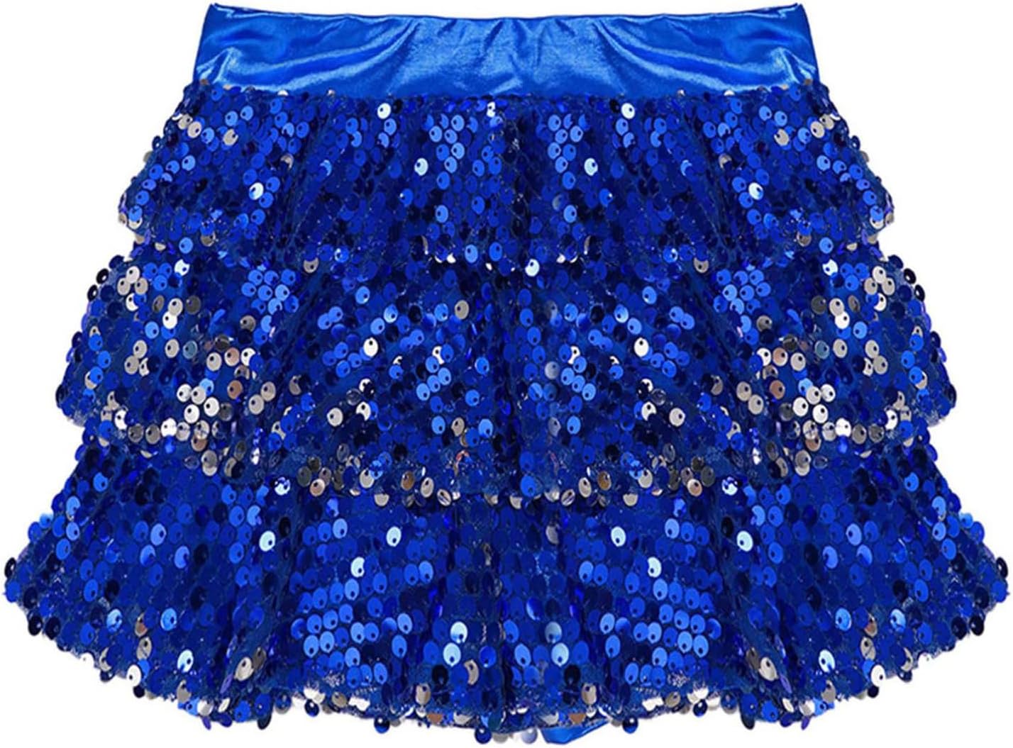 TiaoBug Kids Girls Sequins Skirted Shorts Elastic Waist Ruffle Layers Culottes Hip Hop Salsa Samba Ballet Dancewear