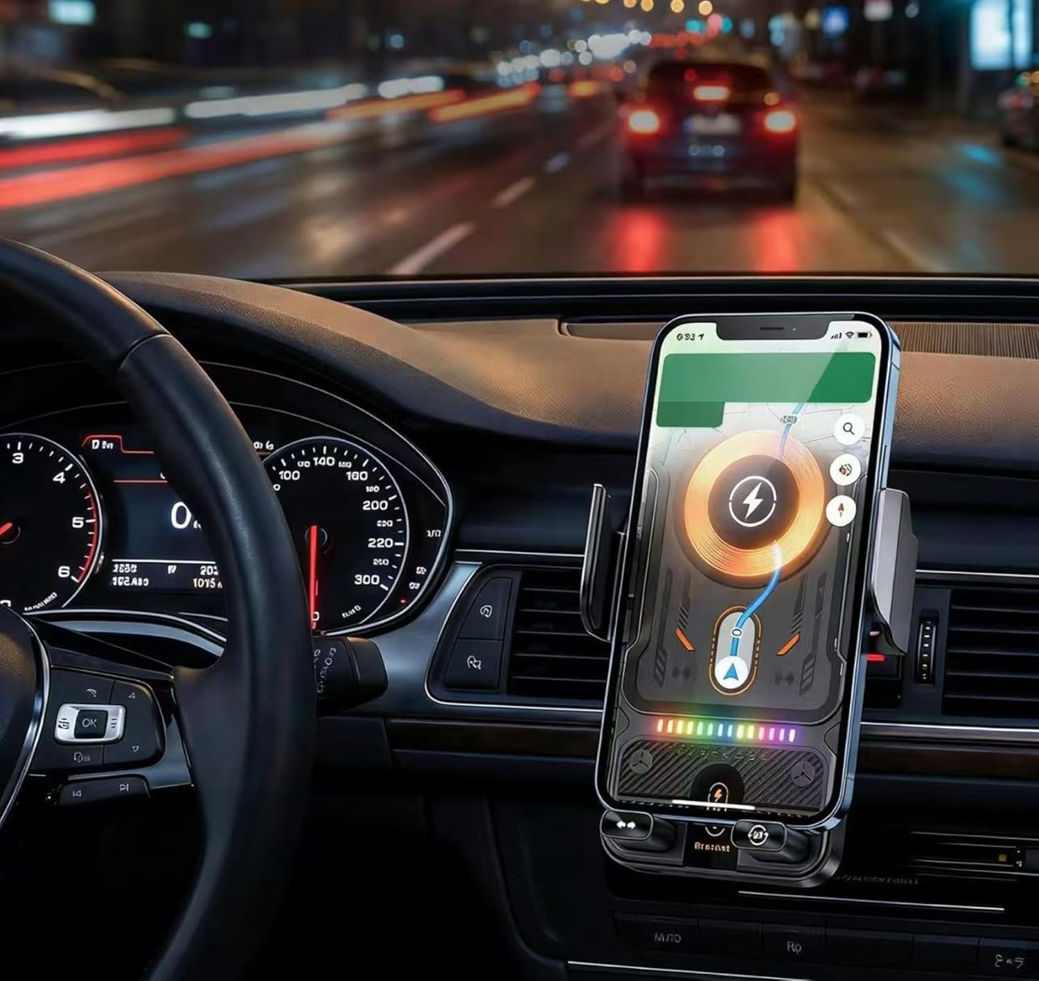 2-in-1 Car Wireless Charging Phone Mount Auto-Clamping | 90° Rotation 90° Rotating Car Wireless Charging Mount (Black)