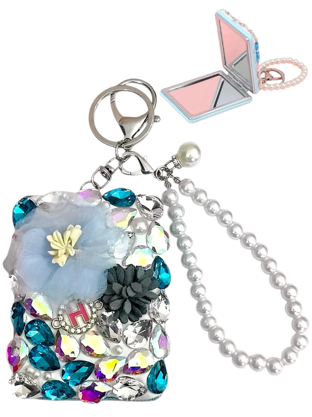 TERA 13 Mirror for Makeup (1 Pcs) Square Shape Mirror Keyring for Girls, Crystal Portable Miror, Small Mirror, Keychain Mirror for Women Purse, Bag, Handheld Folding Travel Mirror-image-25