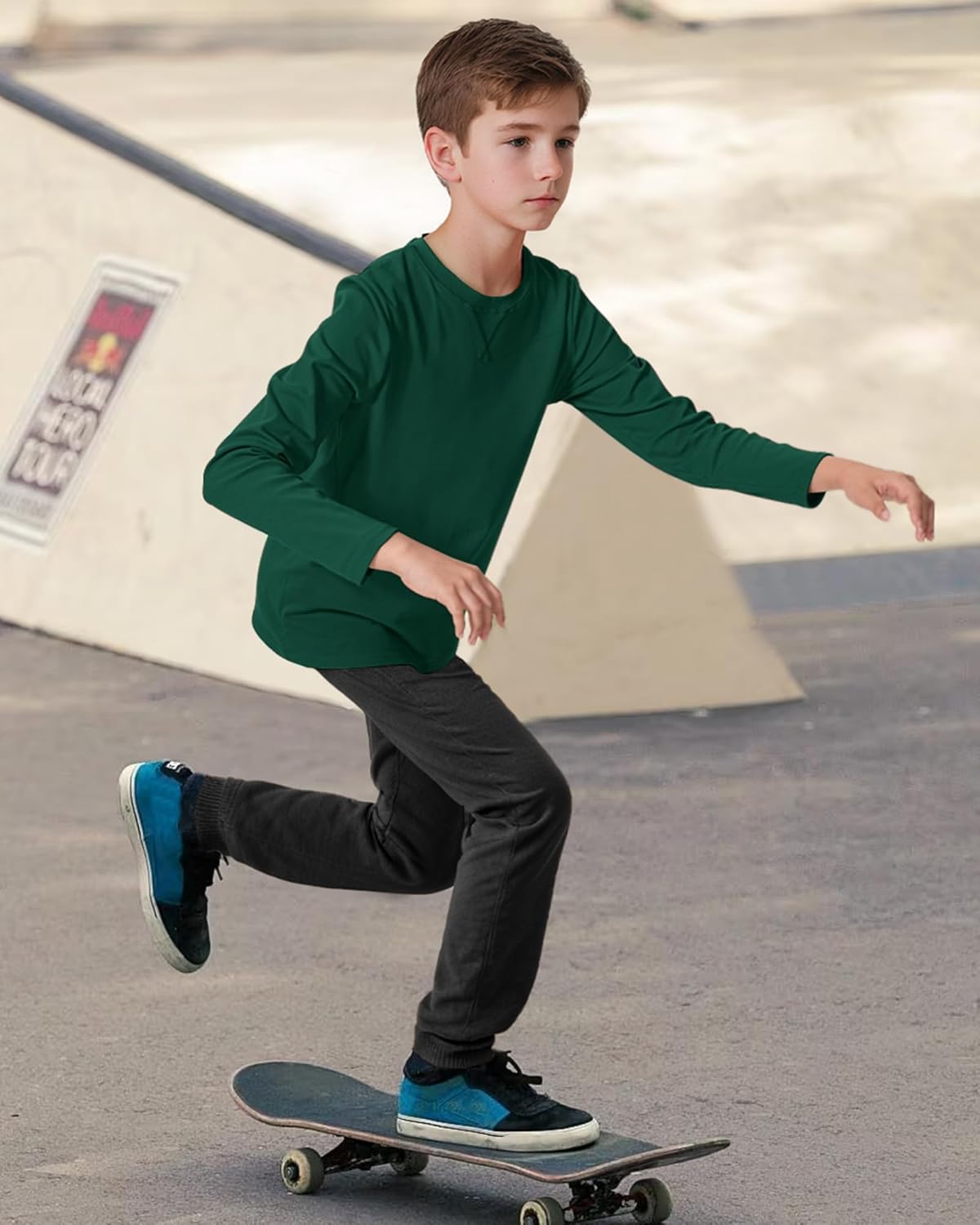 Boys Long Sleeve Shirts Cotton Crewneck T-Shirts for Boy Kids Basic Tee Sweatshirt 7-14 Years - Image 3