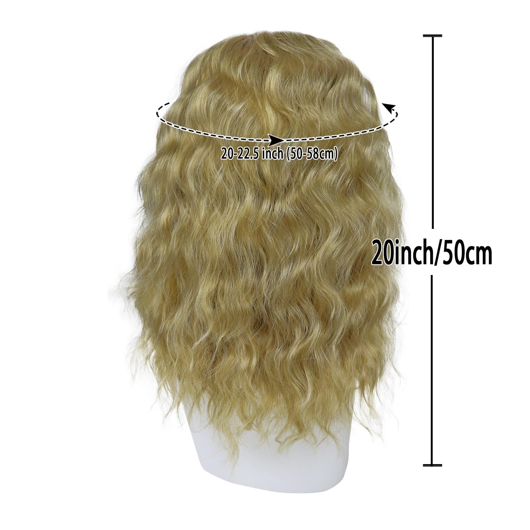 Parrucca sintetica naturale bionda da 1 pezzo, capelli ricci lunghi for uomo, uso quotidiano, a strati con frangia(Black)