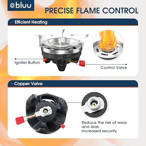 Miniatura 5 de BLUU SOLO - Estufa de propano para mochilero, estufa de gas portátil para campamento al aire libre con olla y prensa de café francés, senderismo,