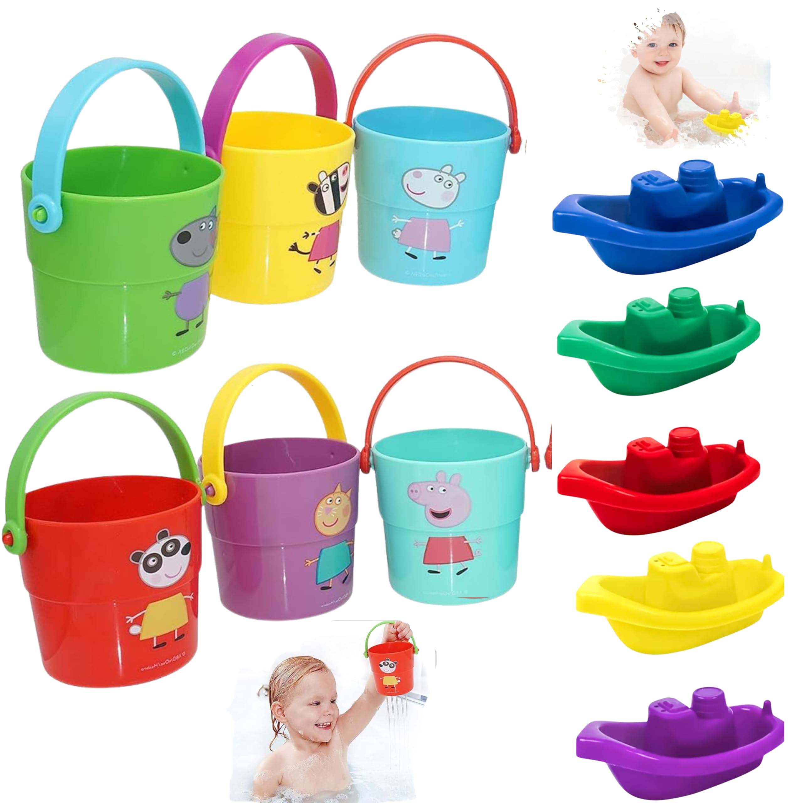 Baby Bath Toys Bundle 11pcs, 6pcs Stacking Cups & 5pcs Floating Bath Boats Set for Toddlers, Bath Time Water Play Toys for Kids 12+ Months, Sensory Early Learning Motor Skills Bath Toy Gift Set — image 1