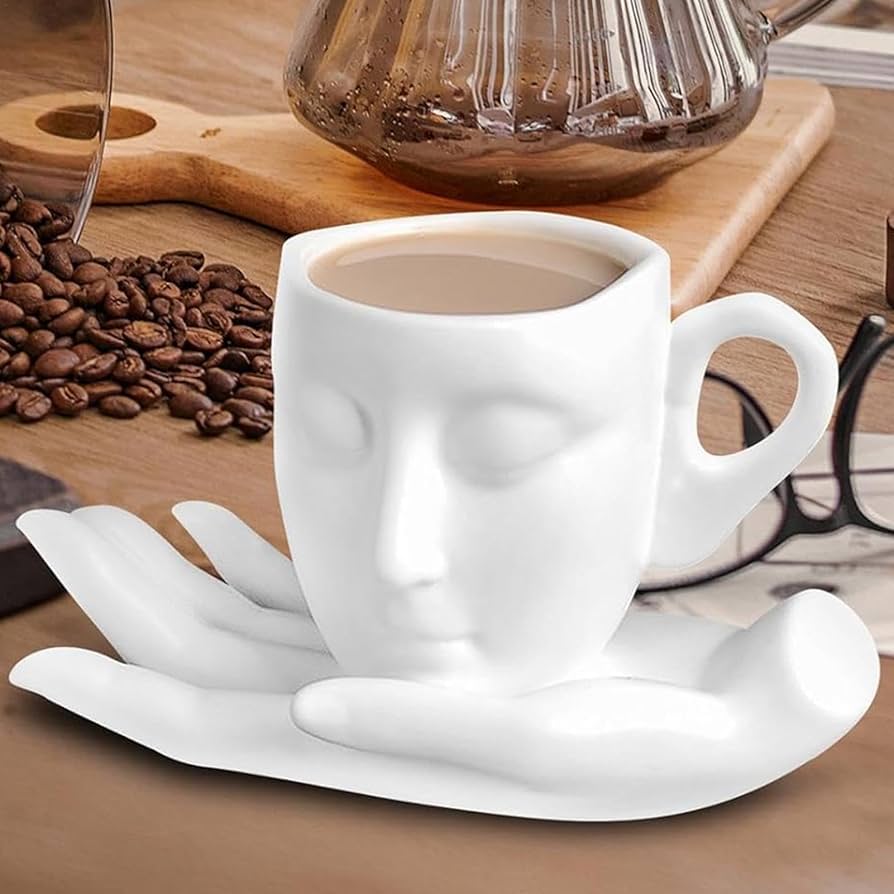 美品】ホワイト陶磁器 ハンドル付きカップとソーサー マスタードポット