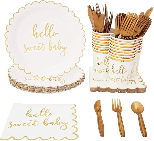 Miniatura 1 de Hello Sweet Baby Shower Supplies, juego de vajilla (144 piezas, sirve 24)