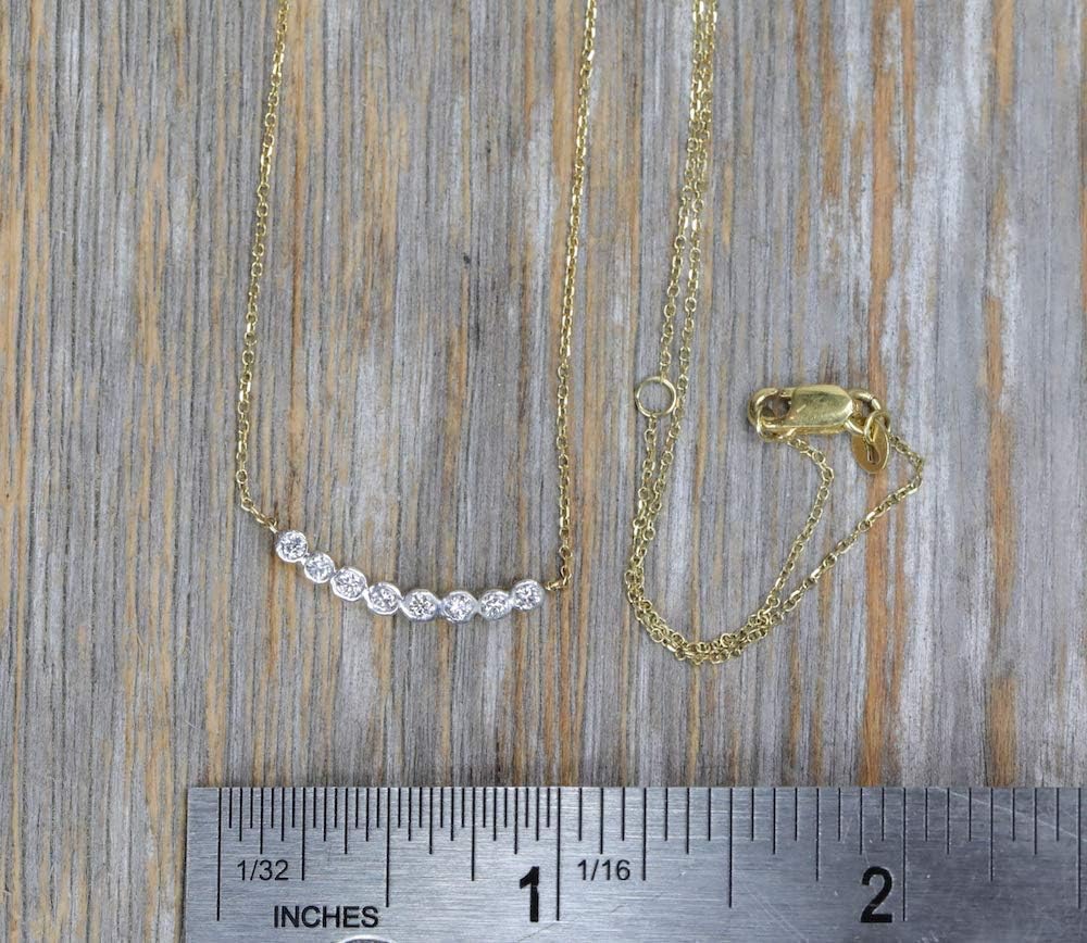 14k Gold Curved Diamond Bar Necklace- Bezel Set Brilliant Cut Diamonds- Women's Fine Jewelry Gift idea- Anniversary- Wedding - Image 3