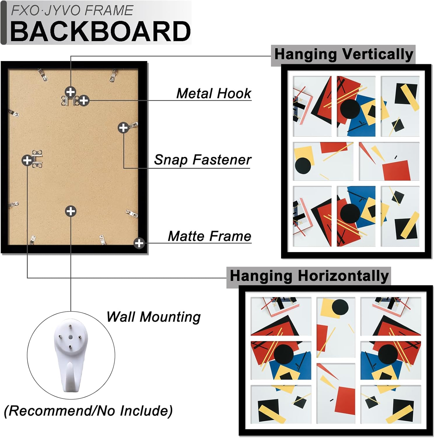 4x6 Picture Frame Collage Set of 6, Display 8 4x6 Picture Collage or 13x17 Photo Only Without Mat, Light Weight and High Transparent Frame for Wall - 6 Pack/Black/8-Openings