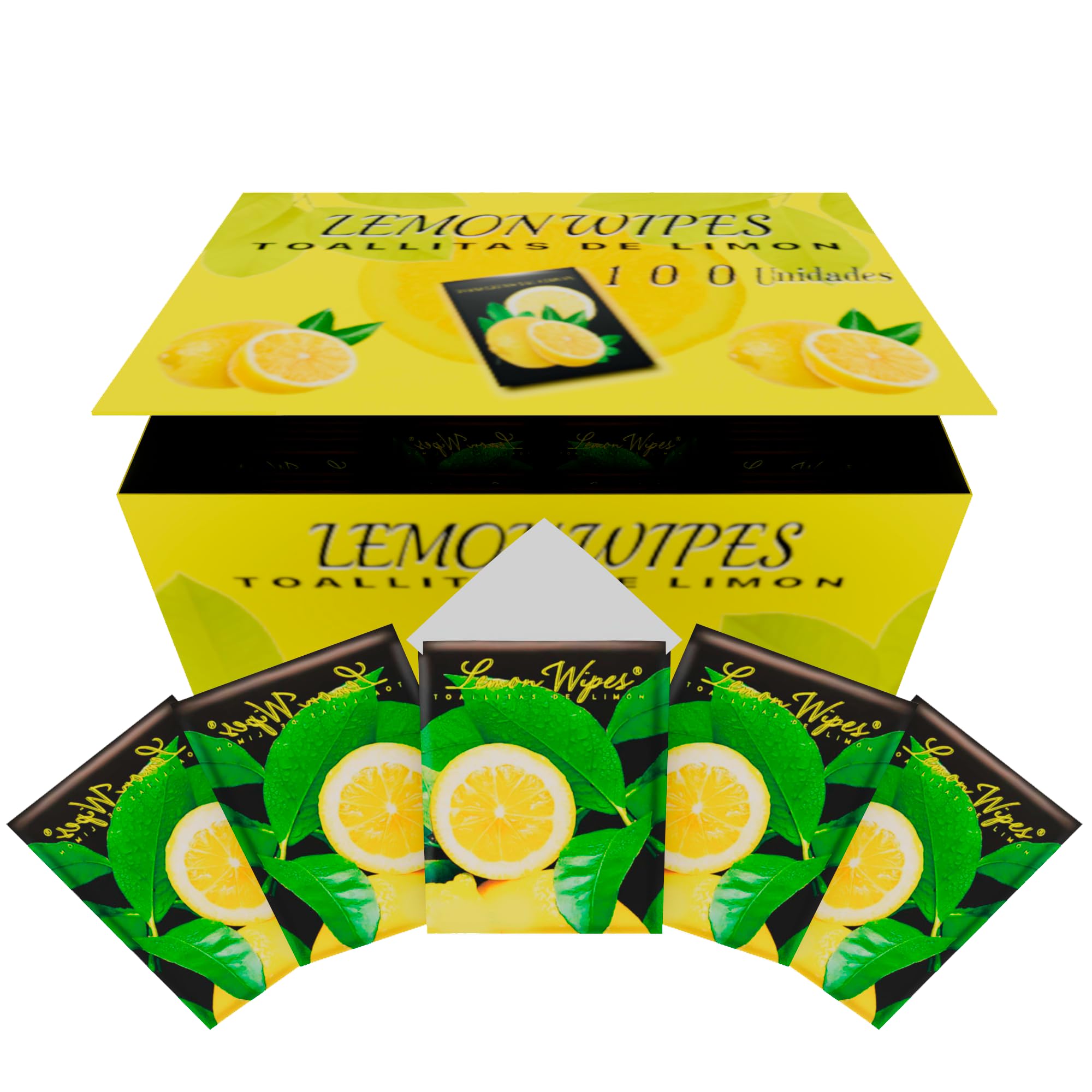 Pack 100 Toallitas limón para manos - Toallitas elimina olores de Marisco, Pescado, Carne y Suciedad - Sobres individuales - Húmedas y con fragancia a limón -Uso Dómestico u Hostelería