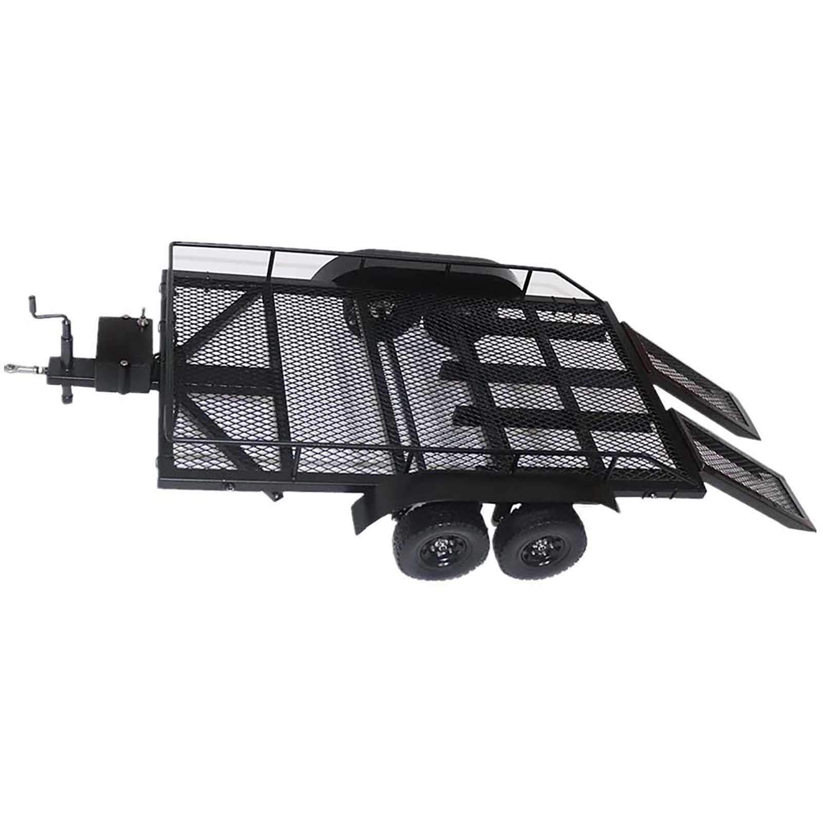 Wytrzymała Metalowa Przyczepa Samochodowa RC, Solidna, Trwała, o Dużej Pojemności z Oponami Antypoślizgowymi do Samochodów RC Axial SCX10 w Skali 1 10