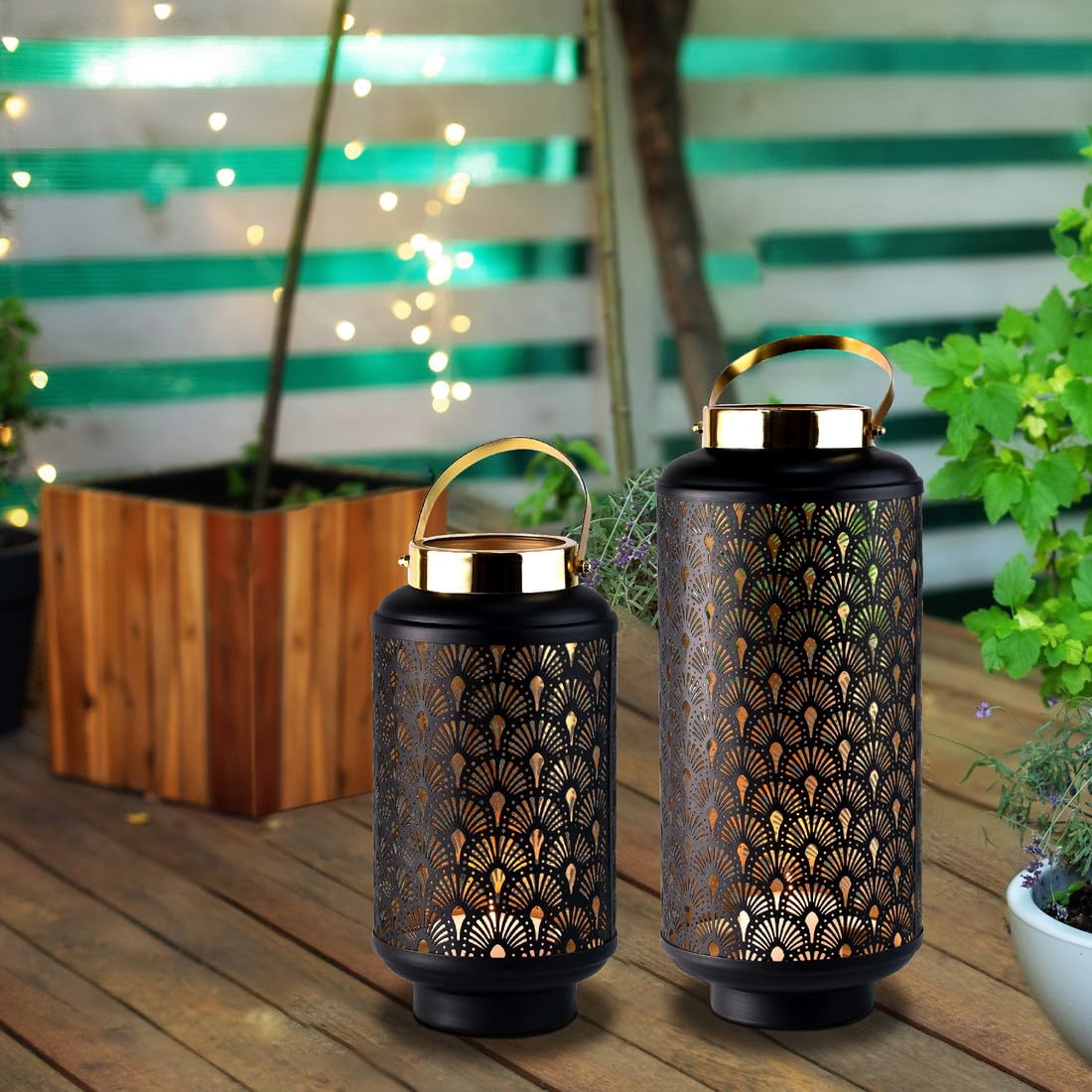 2er Set Orientalische Gartenlaterne Braga aus Metall in Schwarz 44 cm