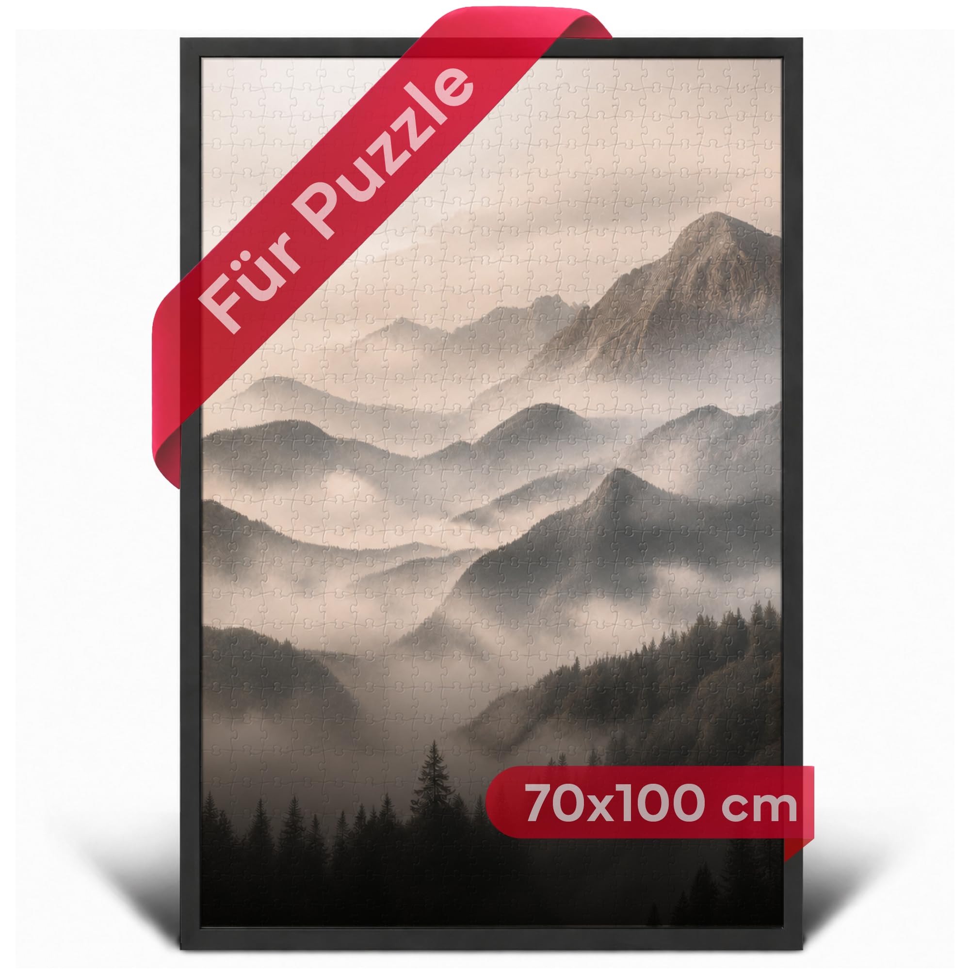 PANORAHMA Cadre de puzzle - Cadre photo pour puzzle de 1000 à 2000 pièces - En aluminium avec verre acrylique noir mat - Profil de 8 mm - 4 crochets - Puzzle à suspendre en format portrait et paysage