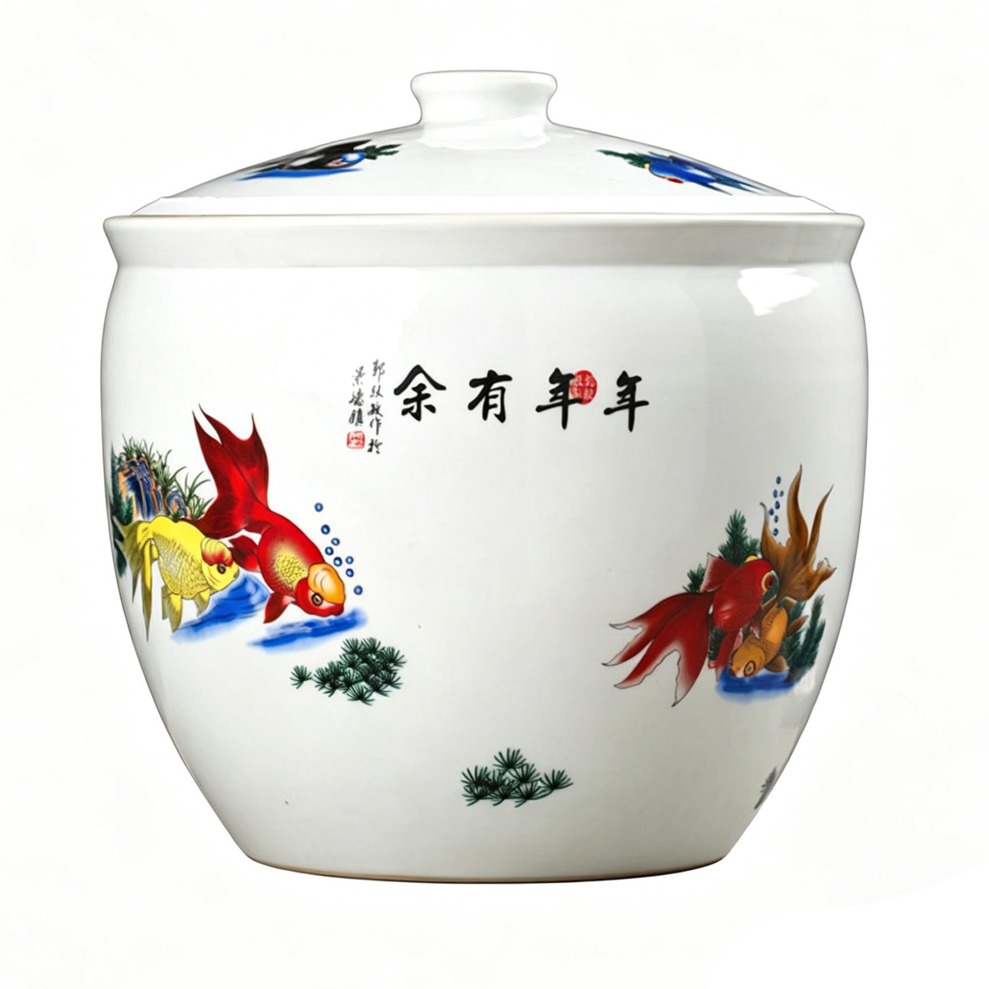 MMleYN Ceramic Rice Jar And Household Rice Bucket With Airtight Lid, Chinese Decorative Food Storage Canister, Traditional Grain Dispenser & Cylinder For Kitchen Pantry(D,5kg)