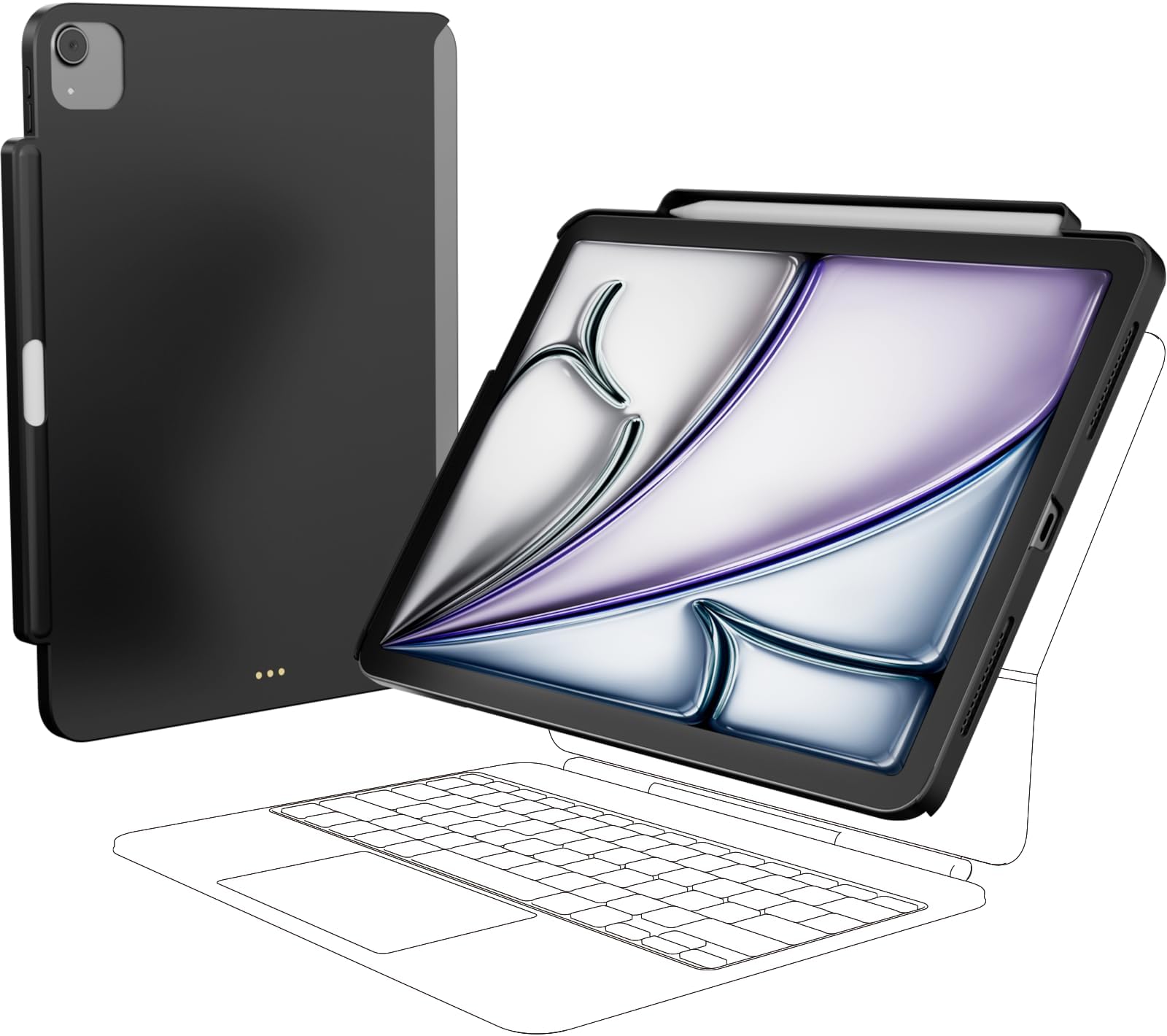 SwitchEasy CoverBuddy Lite for 2024 &2025 iPad Air 11" - Case Compatible with Magic Keyboard for iPad Air (M2/M3), with Apple Pencil Pro Pencil Holder - Black