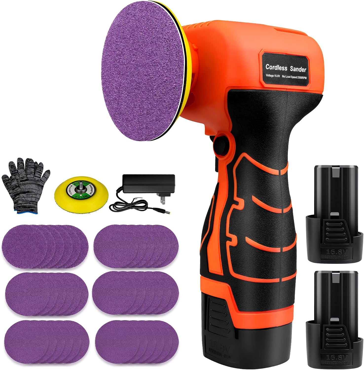 16.8V Cordless Electric Sander with 36PCS Sandpapers, 3500 RPM, 3.0Ah Battery, Lightweight & Compact Design for Wood, Metal, Paint Removal, and DIY Projects