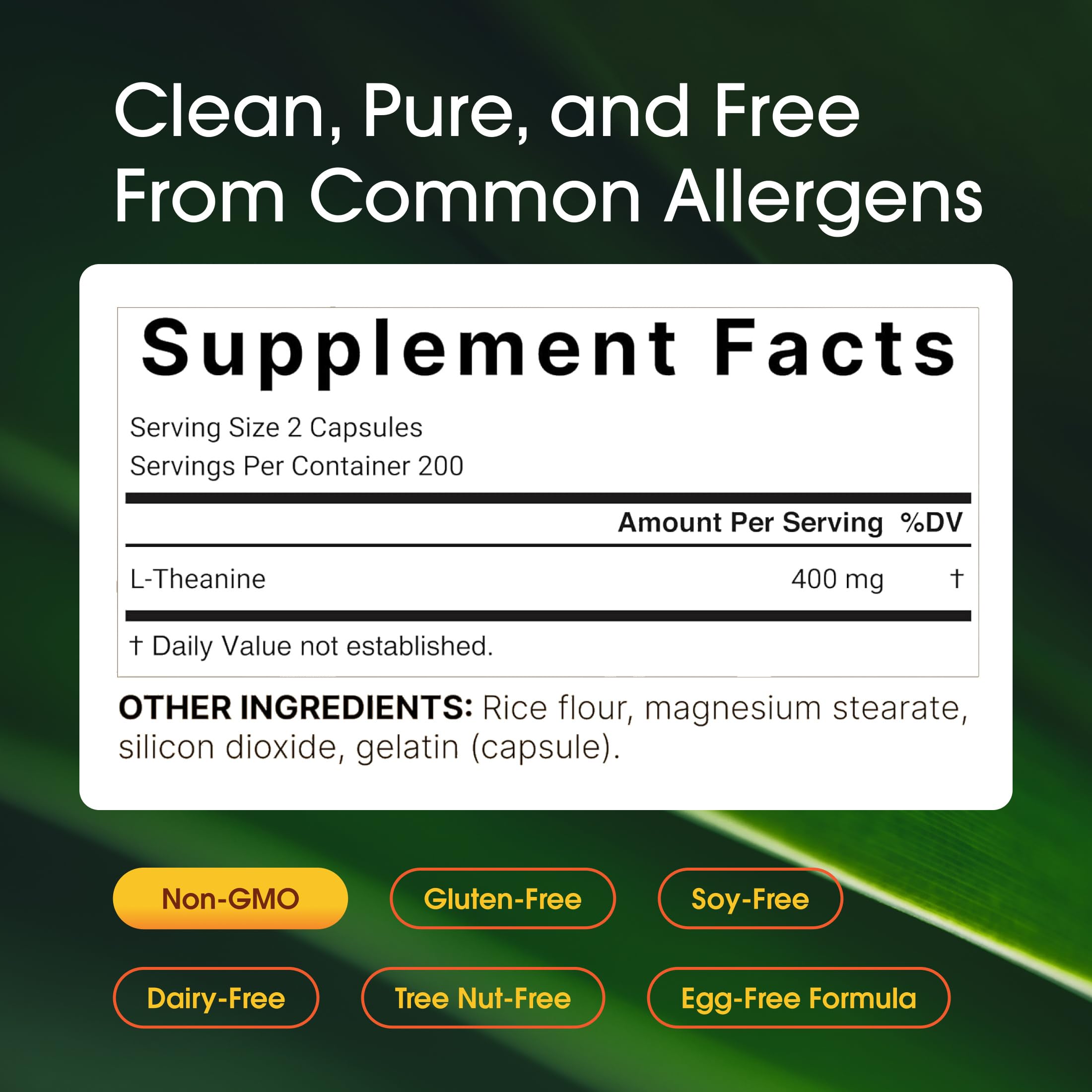 NatureBell L-Theanine Supplement - 400 Capsules - 400mg Max Potency Amino Acid Support - for Relaxation, Calm, and Focus - Non-Drowsy Free-Form Formula* — Amazon image 3
