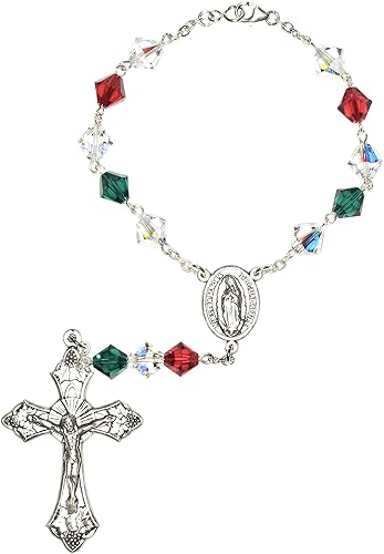 Rosario de cristal o cristal austriaco de una década o bolsillo automático (cierre para colgar), incluye tarjeta sagrada, significado del mes