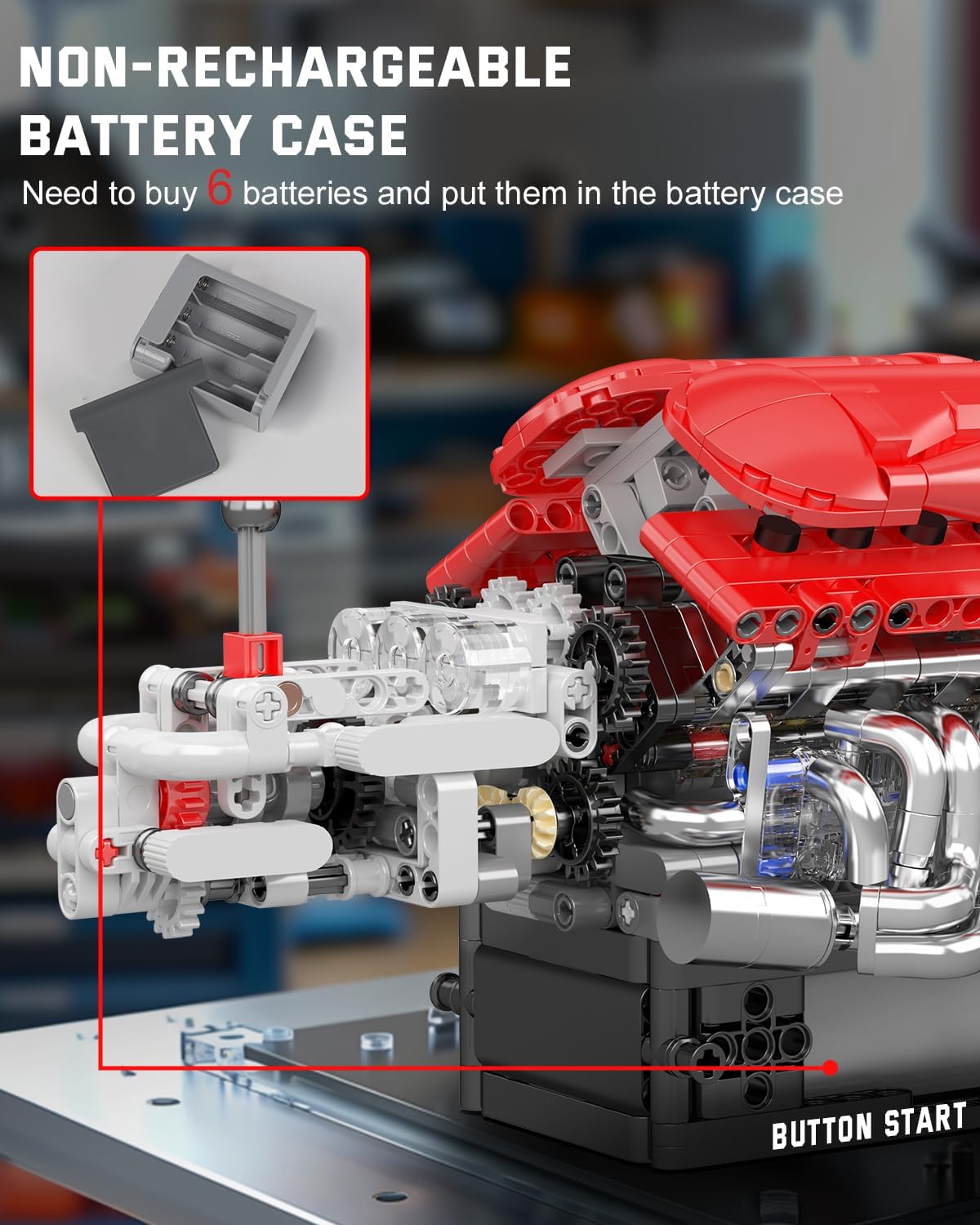 Mould King 10226 Engine Model Kit That Runs- Build Your Own STEM V12 Model Engine with Transmission, 12-Cylinder Supercar Engine kit Building Engineering Toys for Adults Collections (863+PCS)
