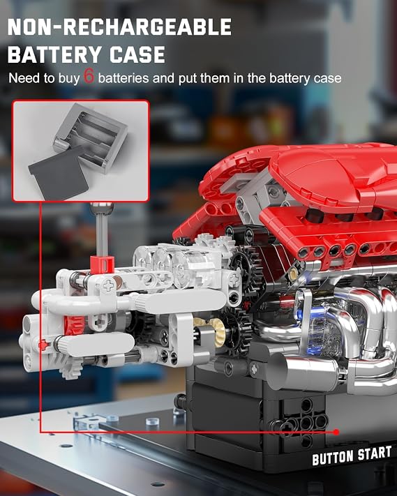 Mould King 10226 Engine Model Kit that Runs- Build Your Own STEM V12 Model Engine with Transmission, 12-Cylinder Supercar Engine kit Building Engineering Toys for Adults Collections (863+PCS)