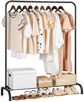 Sturdy Clothes Rail for Bedroom, Portable Clothes Rack with Storage Shelf, Metal Clothing Rail for Hanging Garments
