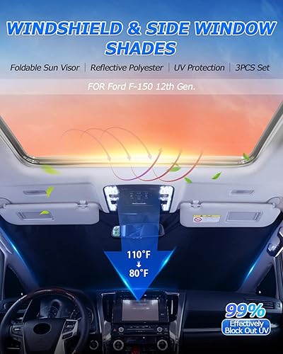 Miniatura 2 de Karltys Parasol para Ford F-150 2009-2014 F150, accesorios para parabrisas, cubierta plegable para ventana lateral delantera, doble capa 210T,