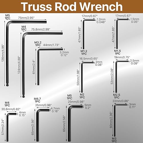 Miniatura 2 de Juego de 23 llaves de varilla de armadura de guitarra, incluye llaves de varilla de armadura de 0.157 in, 0.197 in, 0.047 in, 0.059 in, 0.079 in,