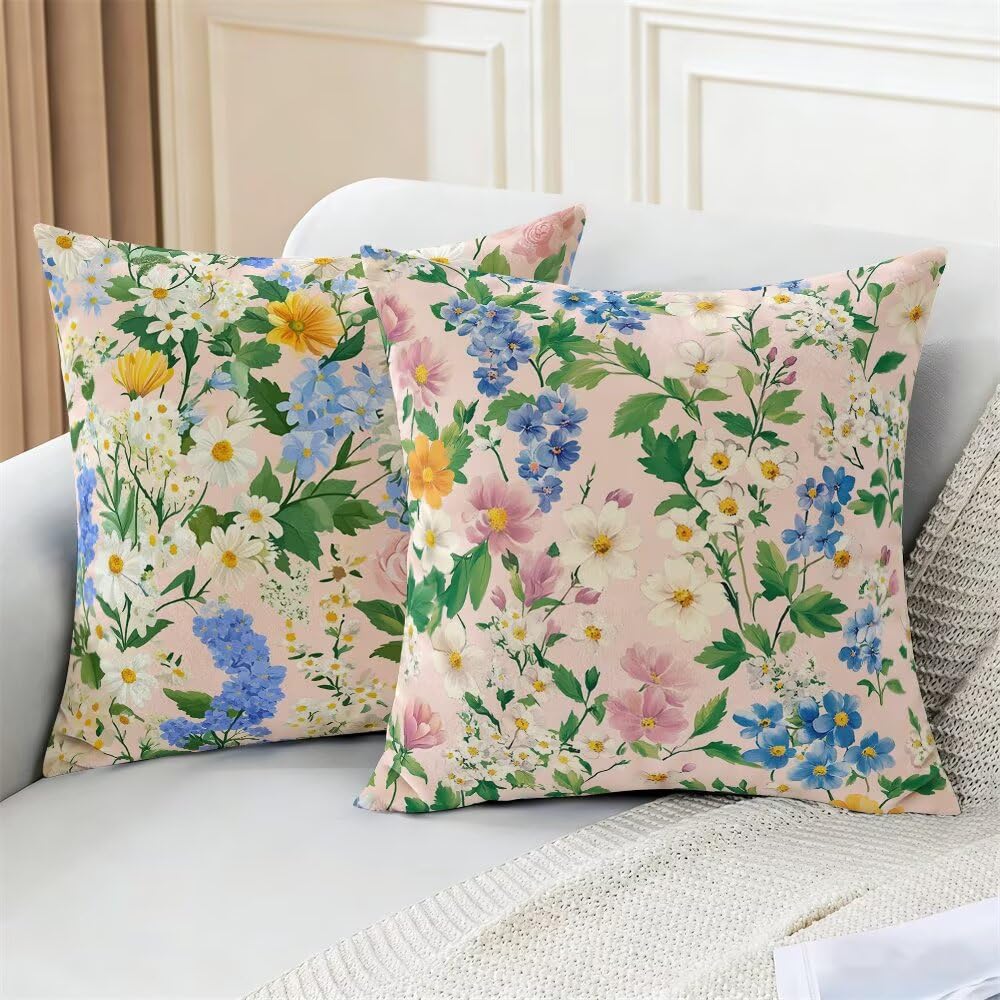 Federe Cuscini Divano 60x60 cm Federe Morbido Copricuscini Rosa in Velluto, 2 Pezzi Copri Cuscini per Divano Floreale Quadrati Decorativi Federa Cuscino Primavera per Camera da Letto Soggiorno (IU75)