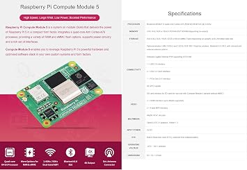Raspberry Pi Computing Module Core Board Computing Module 5, Wireless / 16GB RAM / 64GB eMMC with Flash CM5116064