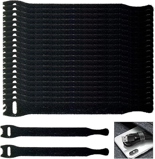 AMZFUK Nere Fascette riutilizzabili 60 Pezzi,Fascette Adesivo,Fascette cavi 150mmx12mm Riutilizzabili...