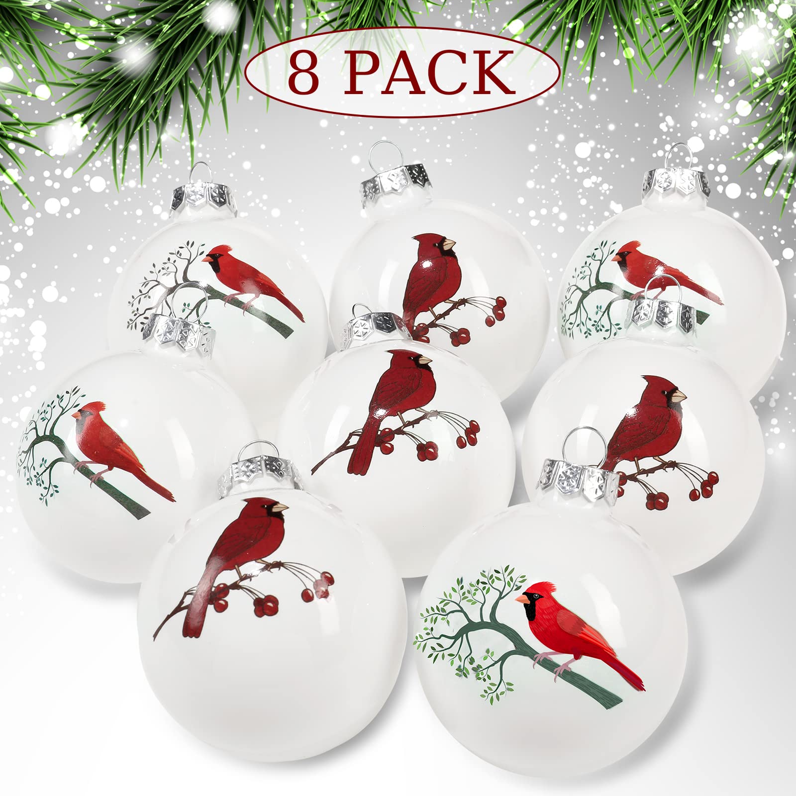 Décorations De Noël Oiseaux Cardinaux En Acrylique - Boules Transparentes Avec Cardinal 3D