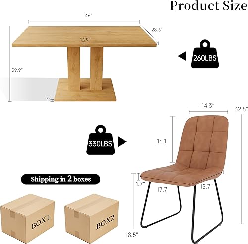Miniatura 25 de Mesa de comedor moderna de 46 pulgadas, mesa de cocina rectangular con acabado de roble, mesa de comedor compacta para 4, construcción robusta para