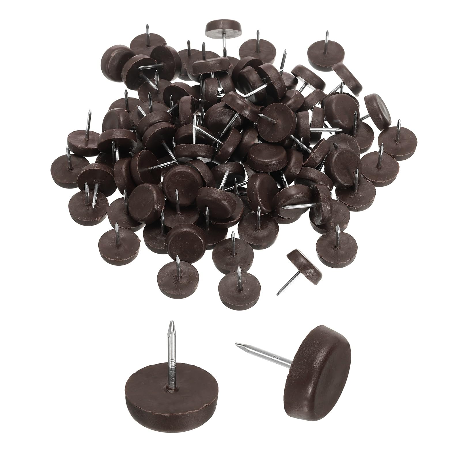 sourcing map 100Pcs Furniture Sliders, 18mm Round Plastic Furniture Glides Nail-on Pads, Hardwood Floor Protectors for Chair, Table, Desk, Cabinet Leg, Brown