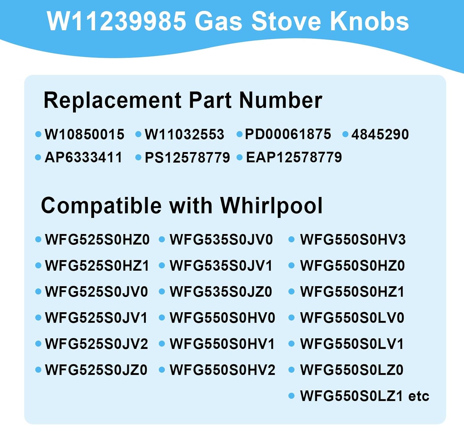 5 Pcs W10850015 Gas Stove Knobs Compatible with Whirlpool Gas Ranges Replace W10850015 W11032553 PD00061875 4845290 AP6333411 PS12578779 EAP12578779