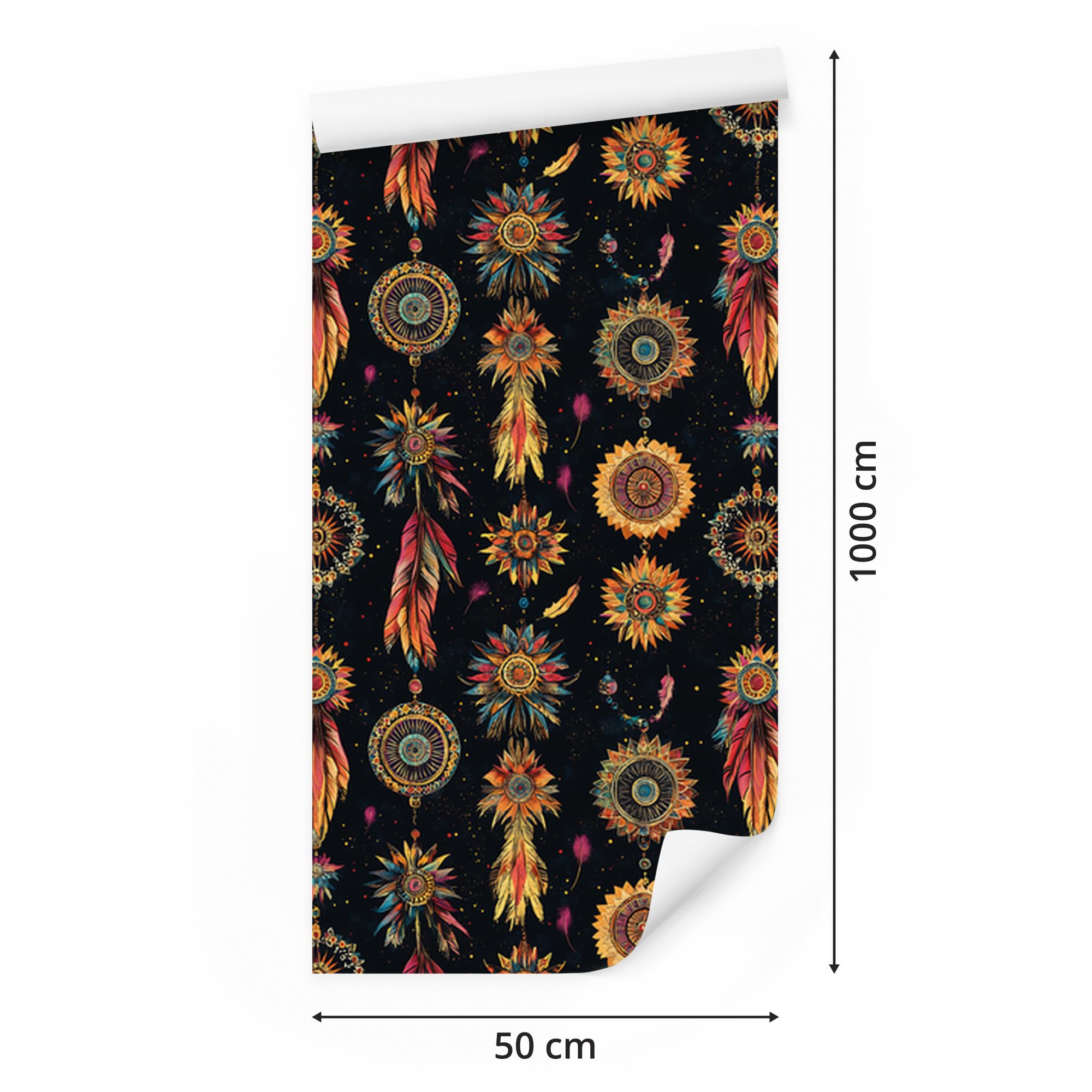 Vliestapete Boho – Schwarz und Ocker 50 x 1000 cm | Ausdrucksstarke Bildgestaltung; Charaktervoller Raumschmuck; Harmonische Akzentfläche; Kleister im Set