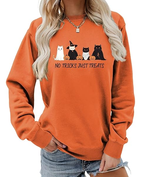 Womens Cat Print Hoodies Trendy Funny Cat Graphic Long Sleeve Sweatshirt Y2k Street...