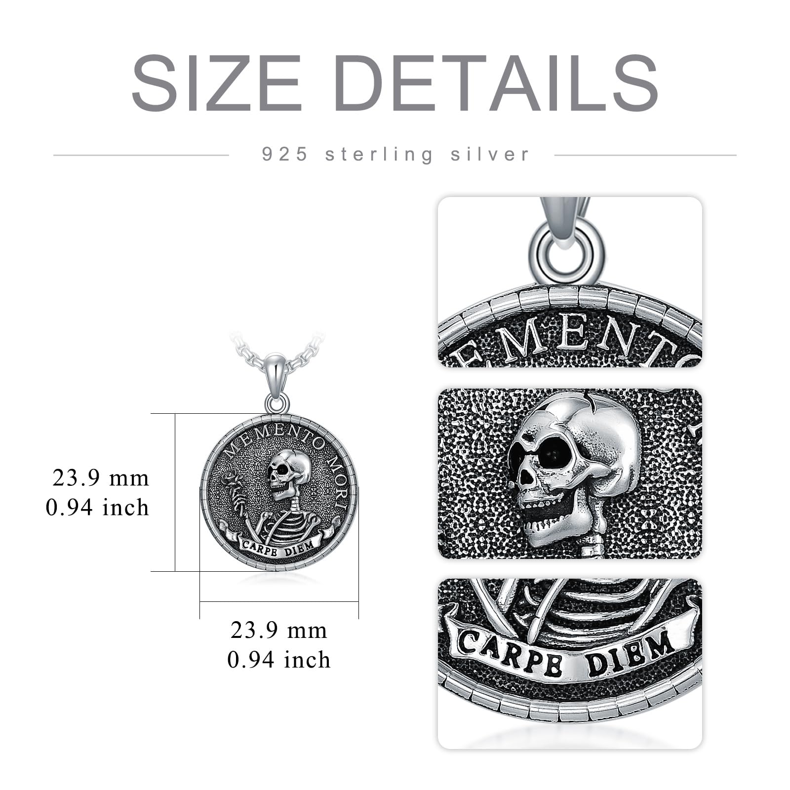 ROMANTICWORK Memento Mori naszyjnik ze srebra wysokiej próby 925, wisiorek Memento Mori, gotycka, trupia czaszka, biżuteria, prezent dla mężczyzn i kobiet