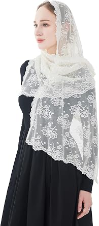 Wgior Catholic Chapel Veil Floral Mantilla Head Covering for Church, Prayer, and Modesty Soft Rectangular Shawl